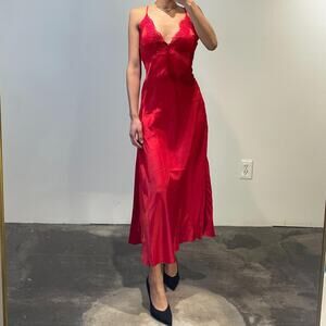 Red Silky Midi Dress